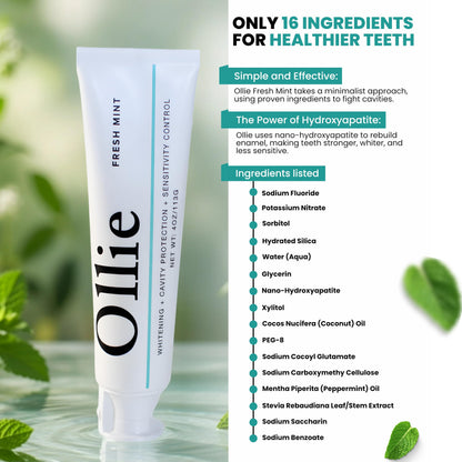 Ollie Toothpaste with Fluoride, 10% Nano Hydroxyapatite, Fresh Mint, 1 Pack
