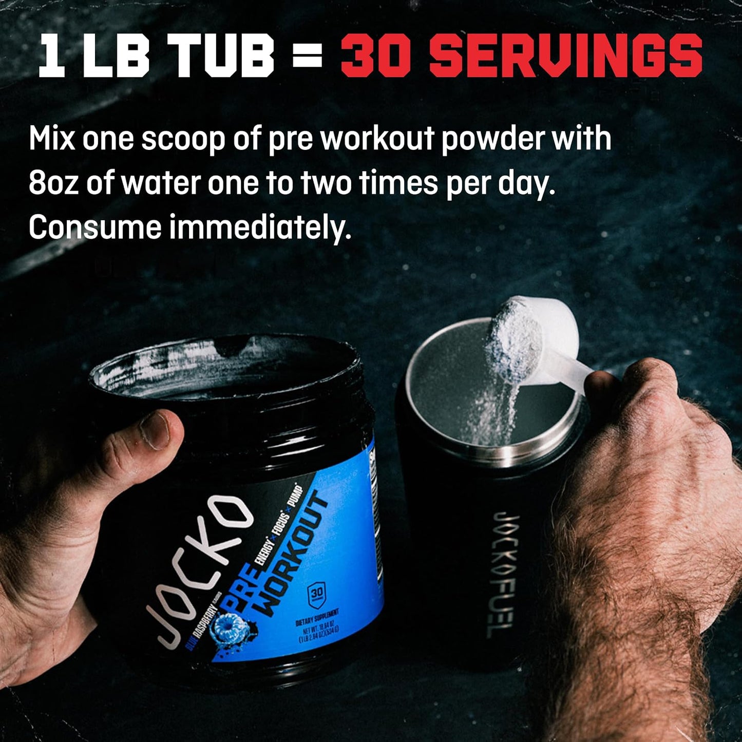 Jocko Fuel Ultimate Pre Workout Powder - Pre-Workout Energy Powder Drink for Men & Women - High Stim Sugar-Free Nootropic Blend to Support Muscle Pump, Energy, & Recovery 200mg Caffeine Blue Raspberry