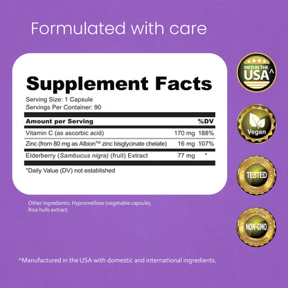 NaturaLife Labs Sambucus Elderberry Capsules – with Vitamin C & Zinc – Immune Support Supplement – 90 Vegan Capsules – Non-GMO & Gluten-Free