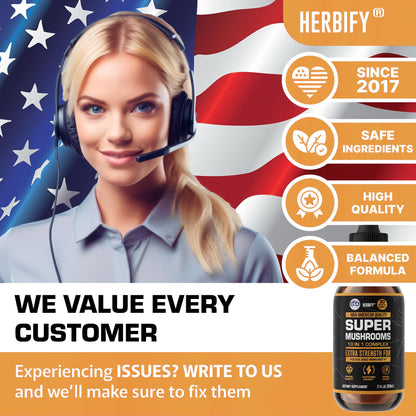 HERBIFY Lions Mane Supplement - Daily Mushroom Supplement for Memory, Focus & Clarity - Brain Booster - Lions Mane Tincture for Immune Support - 4 Fl oz