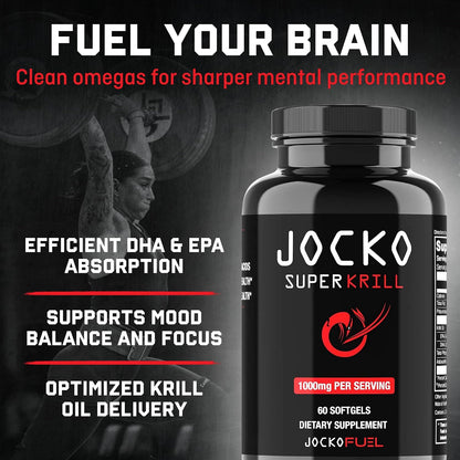 Jocko Fuel Antarctic Krill Oil Omega 3 Fatty Acid Supplements DHA & EPA - 1000mg Softgels - Supports Joints, Mobility & Mental Function (60 Softgels)