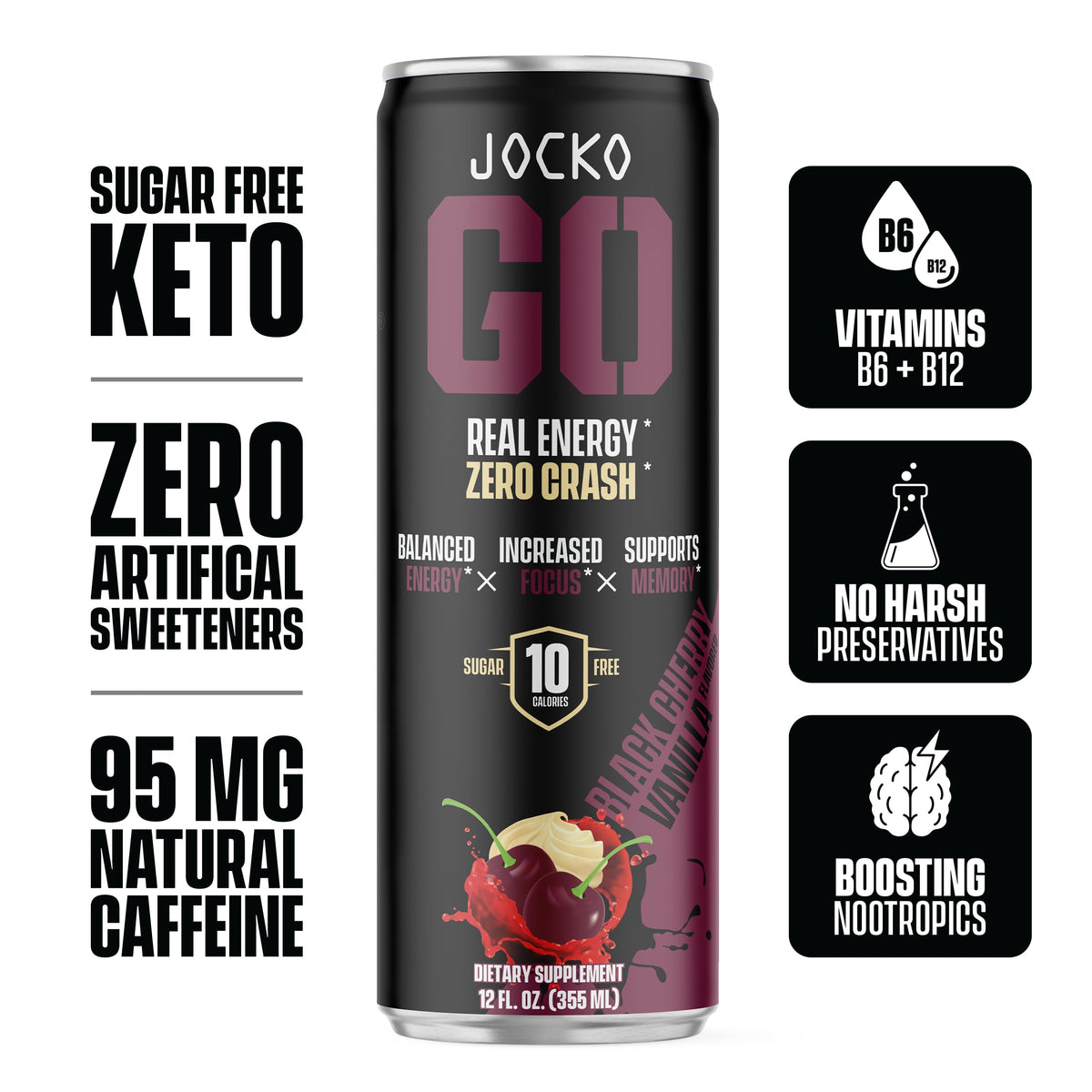 Jocko GO Energy Drink - KETO, Vitamin B12, Vitamin B6, Electrolytes, L Theanine, Magnesiu