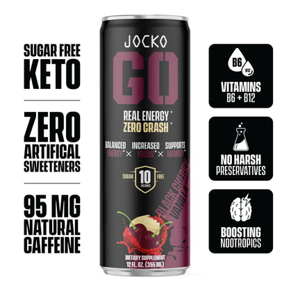 Jocko GO Energy Drink - KETO, Vitamin B12, Vitamin B6, Electrolytes, L Theanine, Magnesiu