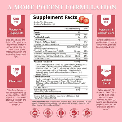 Lukaree Magnesium Potassium Supplement Gummies with Whole Food Calcium | New Formula Calm Magnesium & Plant Potassium Plus Chia Seed, D3, K2 & Calcium for Sleep, Leg Cramps & Muscle -Vegan, 60 Count