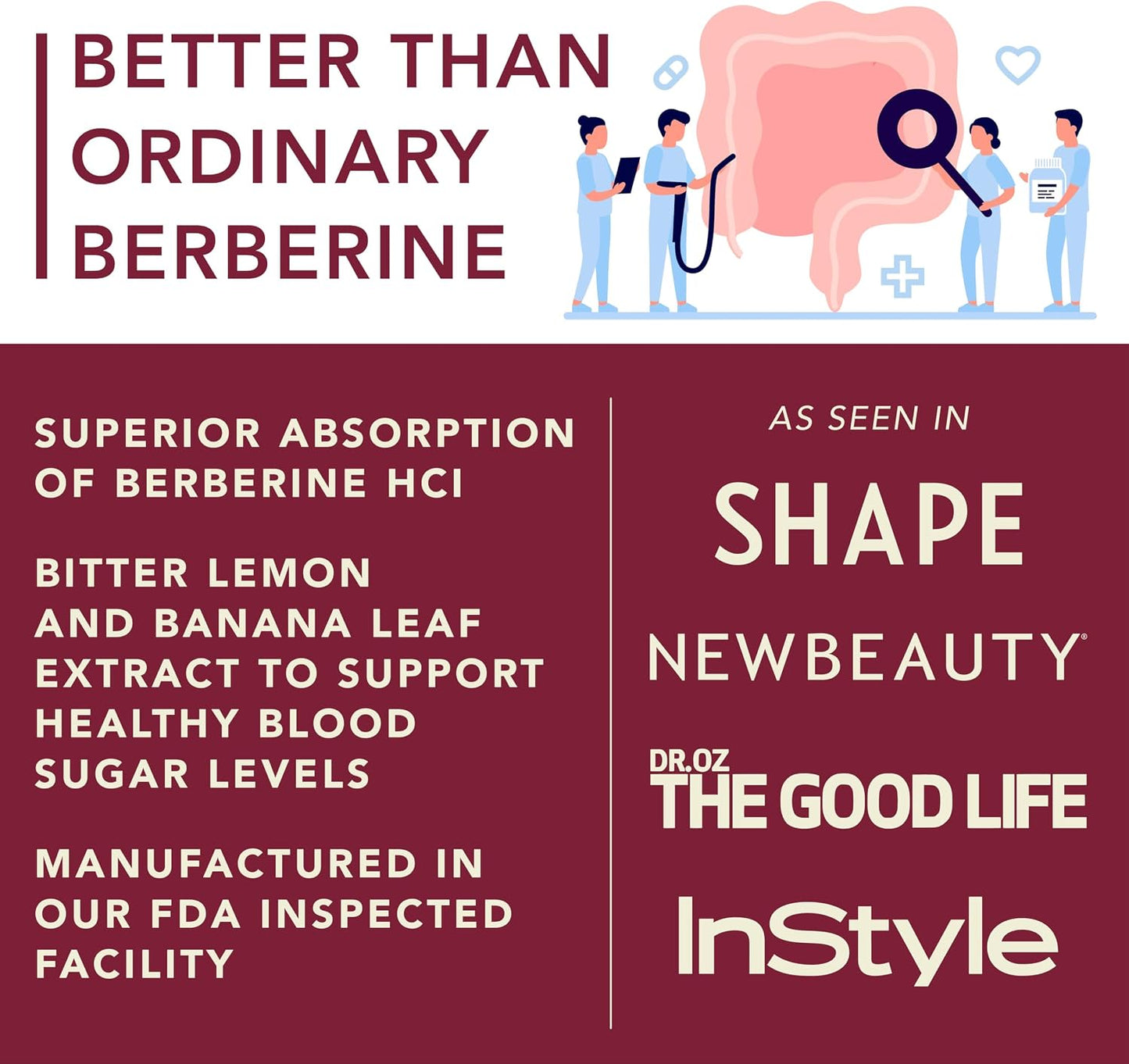 Berberine Supplement - 10xHigher Absorption Berberine HCI Complex with Bitter Lemon & Banaba Leaf - Cholesterol & Metabolic Clinically Researched Support - 60 Capsules Non-GMO