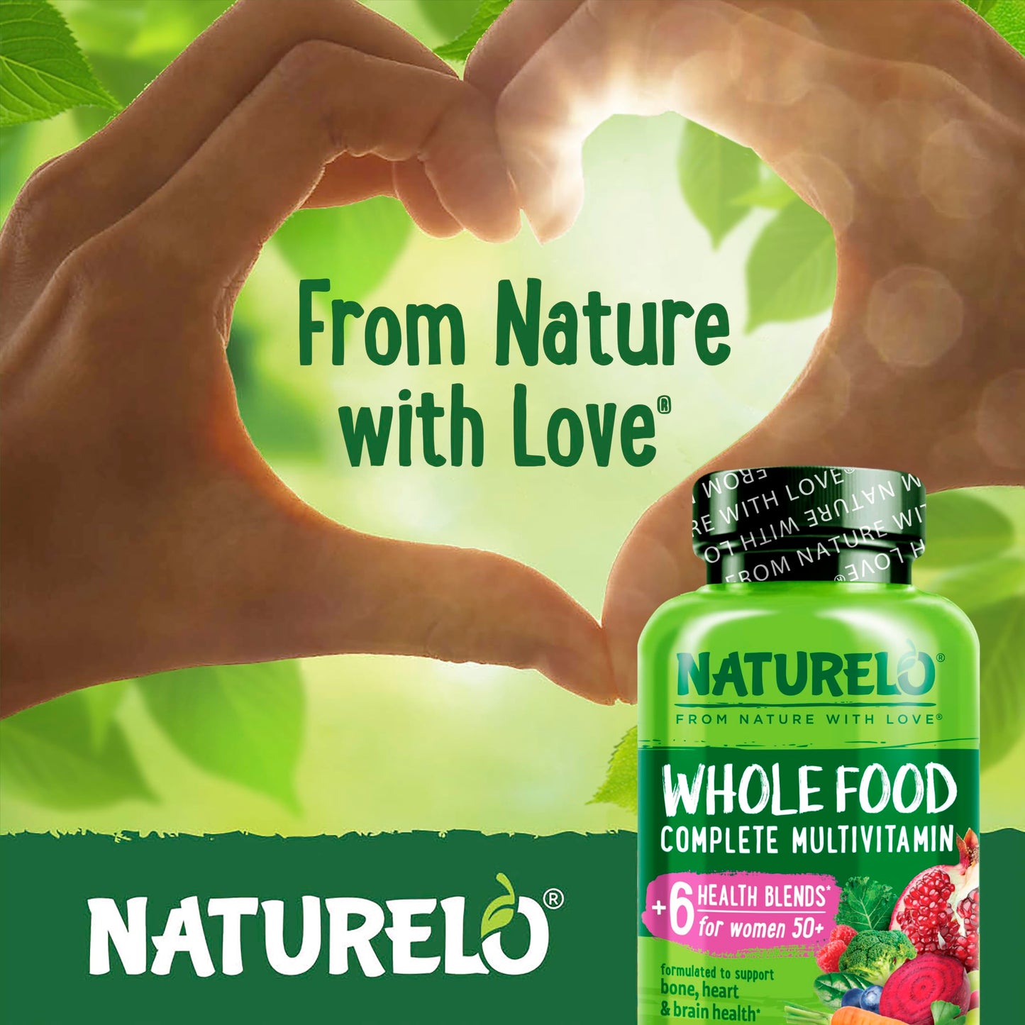 NATURELO Whole Food Multivitamin for Women 50+ (Iron Free) with Vitamins, Minerals, & Organic Extracts - Supplement for Post Menopausal Women Over 50 - No GMO - 120 Vegan Capsules