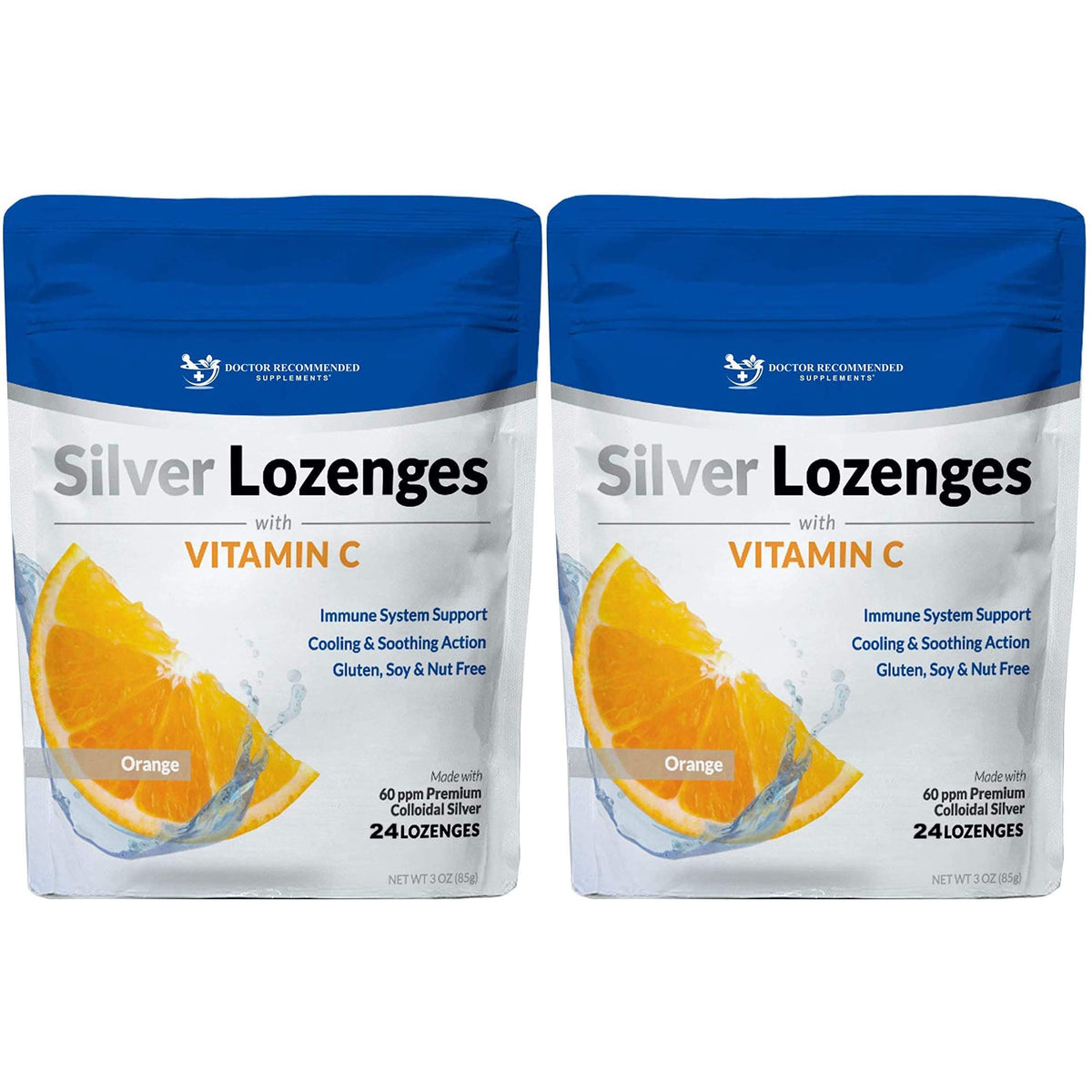 Silver Lozenges with Vitamin C - Premium Nano Silver 60 PPM Colloidal Silver, Organic Honey and Vitamin C Mineral Supplement Drops to Support Immune System, Soothe Cough & Throat - 24 Orange Lozenges