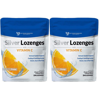 Silver Lozenges with Vitamin C - Premium Nano Silver 60 PPM Colloidal Silver, Organic Honey and Vitamin C Mineral Supplement Drops to Support Immune System, Soothe Cough & Throat - 24 Orange Lozenges