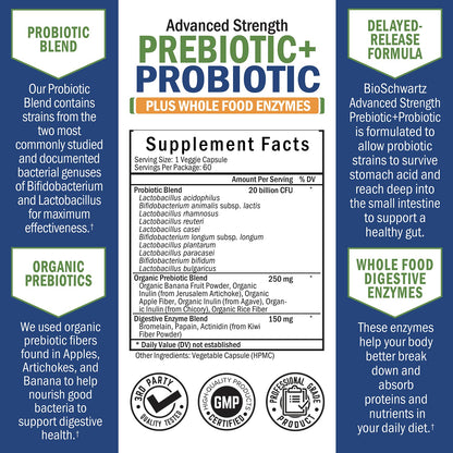 Prebiotics and Probiotic with Whole Food Enzymes for Adults Women & Men