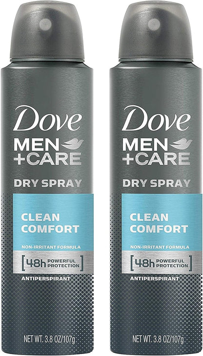 Dove Men + Care Dry Spray antitranspirante, Clean Comfort 3,8 oz (2 Pack)