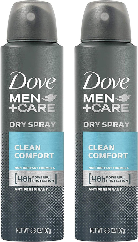 Dove Men + Care Dry Spray antitranspirante, Clean Comfort 3,8 oz (2 Pack)