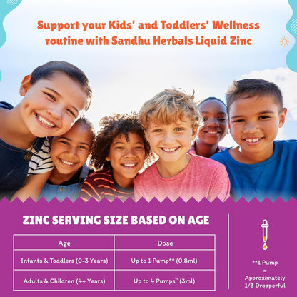 Liquid Zinc Drops for Kids, Toddlers, Babies & Adults | Unflavored 4 Fl Oz Large Pack | Ionic Zink Sulphate Supplements | for Immune Support & Skin Care | Easy to Take, Water Soluble