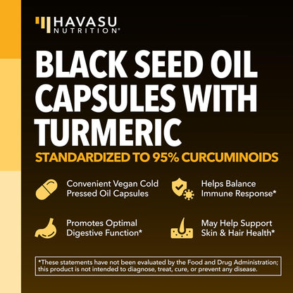 Black Seed Oil Capsules, Vegan, Non-GMO, Cold-Pressed Nigella Sativa, 90ct | 1500mg Per Serving Black Cumin Supplement for Skin Health, Immune Function, and Digestive Health, Unflavored, 30 Servings