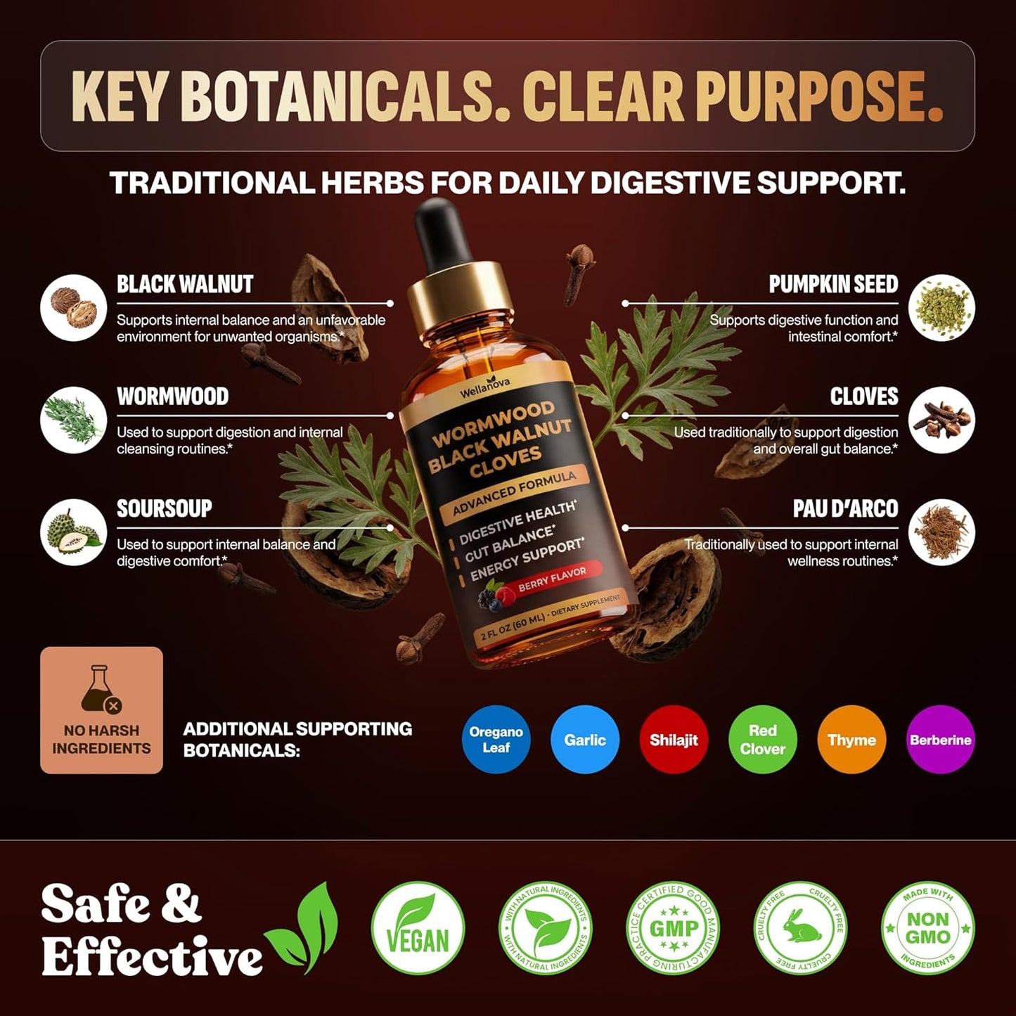 Wormwood Black Walnut Clove Cleanse for Humans - Advanced Detox for Adults | Gut Health Supplement With Wormwood Herb, Black Walnut Hull, Clove, Garlic, Pumpkin Seed, PAU D'Arco, Soursop