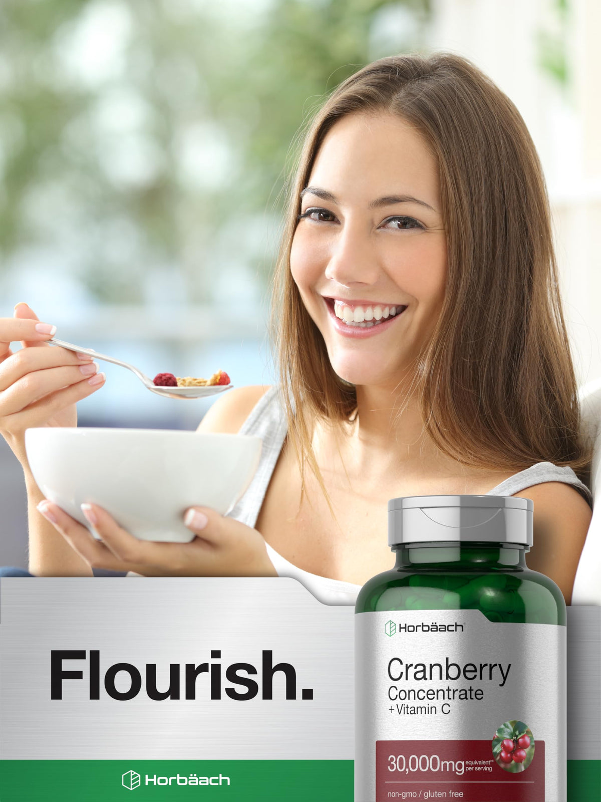 Horbaach Cranberry Concentrate Extract Pills + Vitamin C | 30,000mg | 120 Capsules