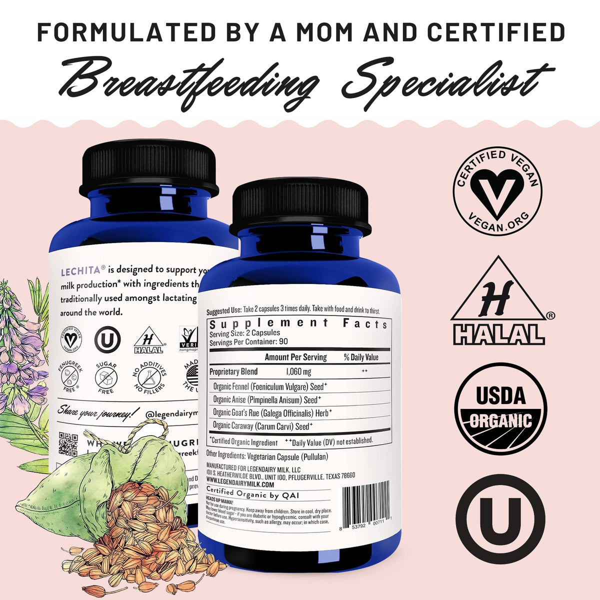 Legendairy Milk Lechita, Supports Milk Flow, Organic Fenugreek Free Breastfeeding Supple