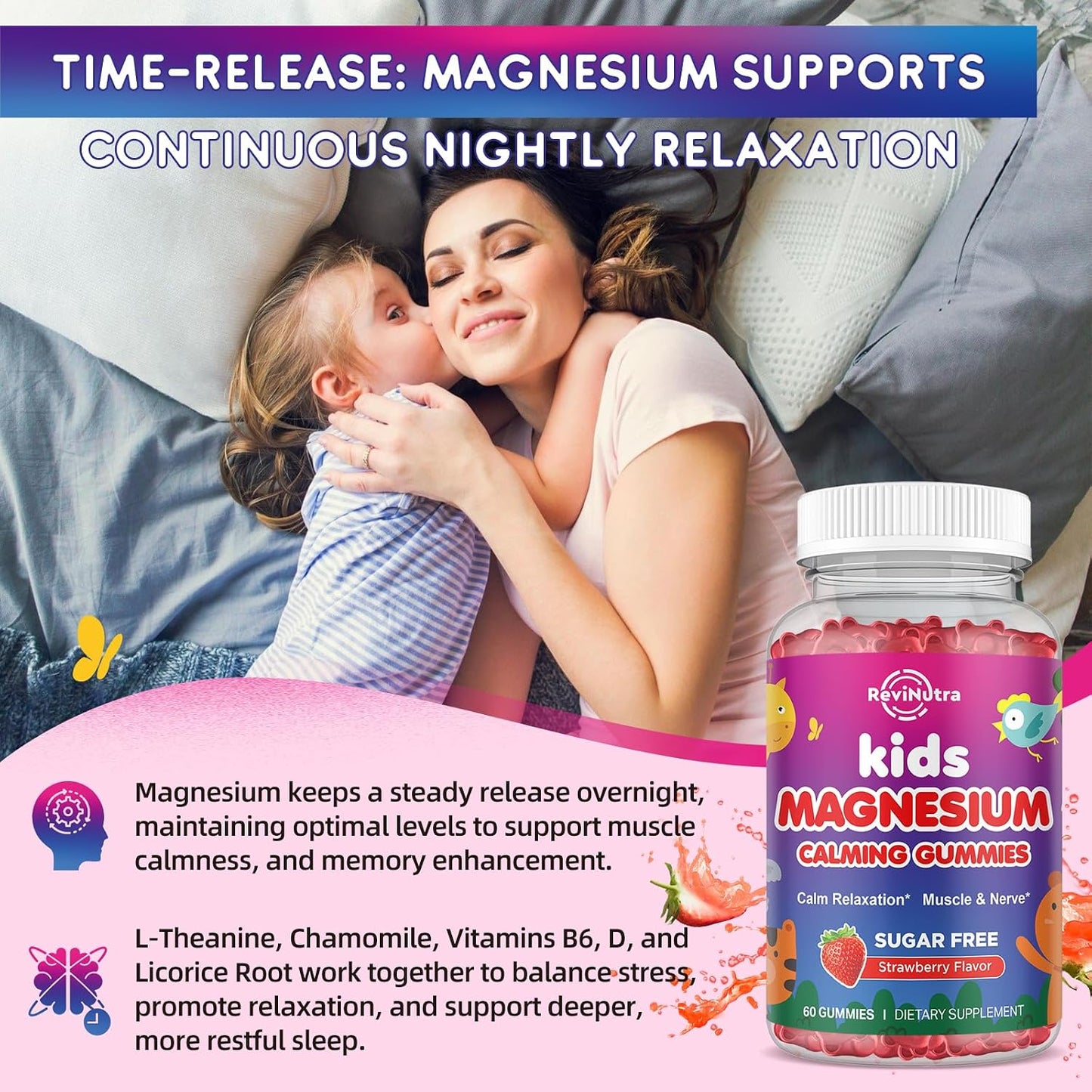 Magnesium Complex Gummies for Kids Adults Magnesium Supplements Sugar Free Strawberry Flavor