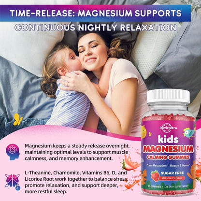 Magnesium Complex Gummies for Kids Adults Magnesium Supplements Sugar Free Strawberry Flavor