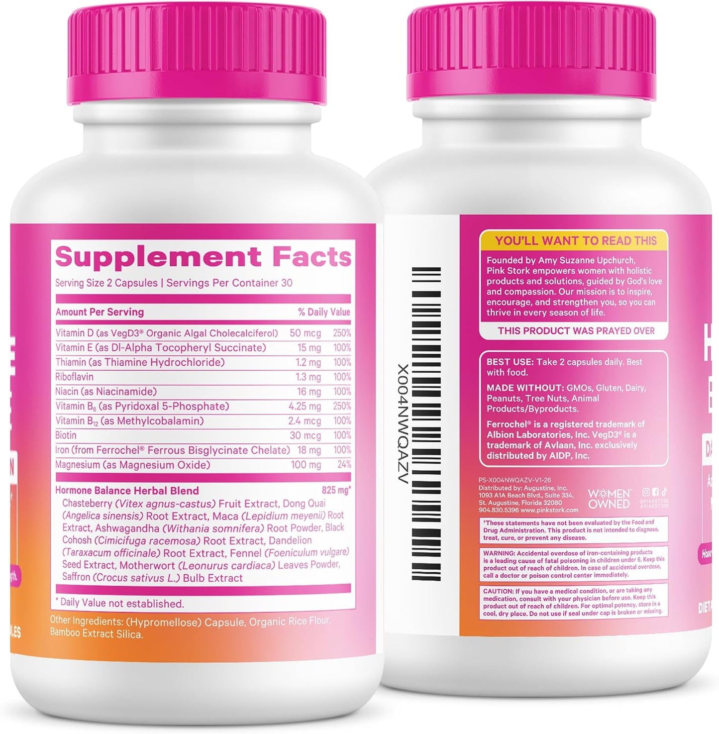 Pink Stork Hormone Balance Multivitamin for Women, 60 Vegan Capsules | 18-in-1 Vitex, Saffron, Ashwagandha, Magnesium | Mood, Energy, Cortisol, Adrenal Support | PMS, Perimenopause Support