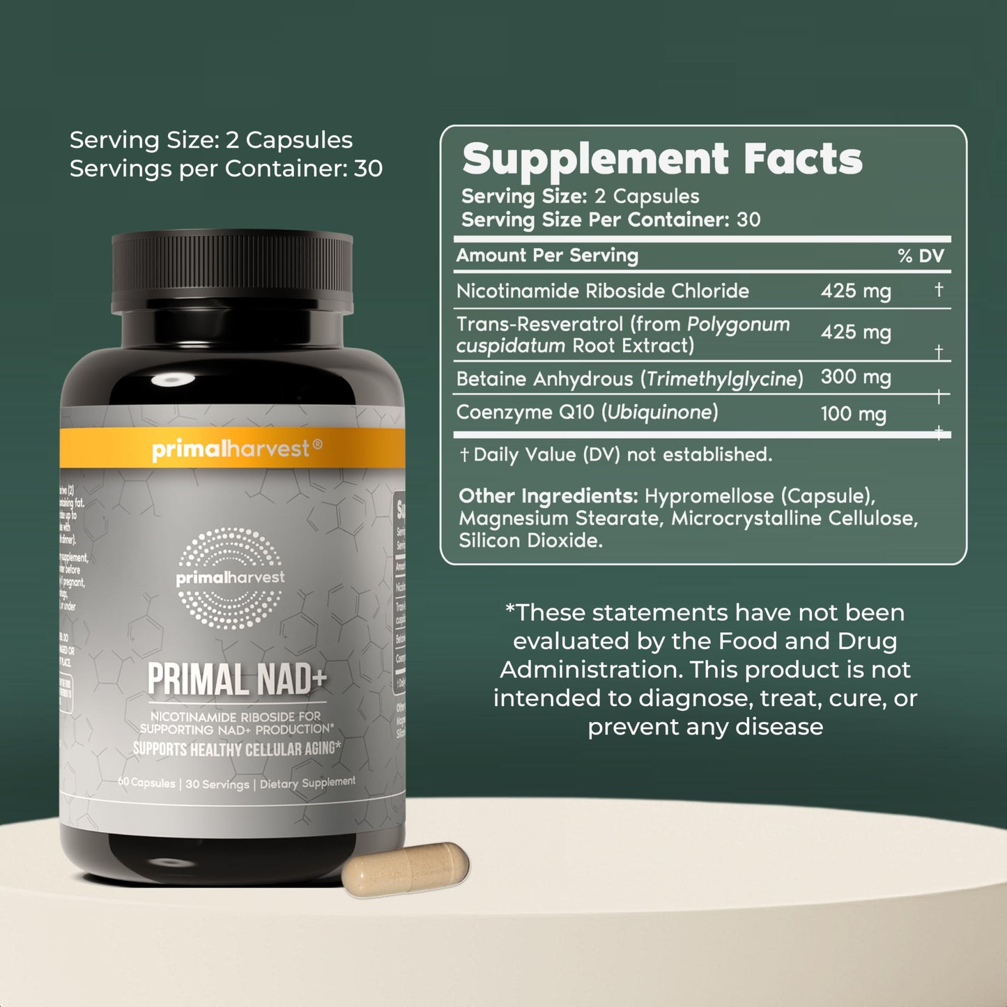 Primal Harvest NAD+ - Daily Vegan Supplement, Gluten & Dairy Free
