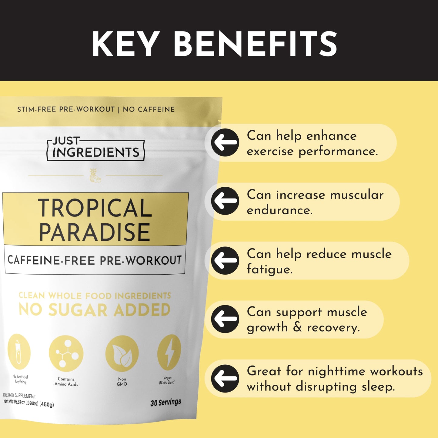 JUST INGREDIENTS Pre-Workout Raspberry Lemonade - Natural, Gluten-Free, No Artificial Sweeteners - 30 Servings, 150mg Caffeine