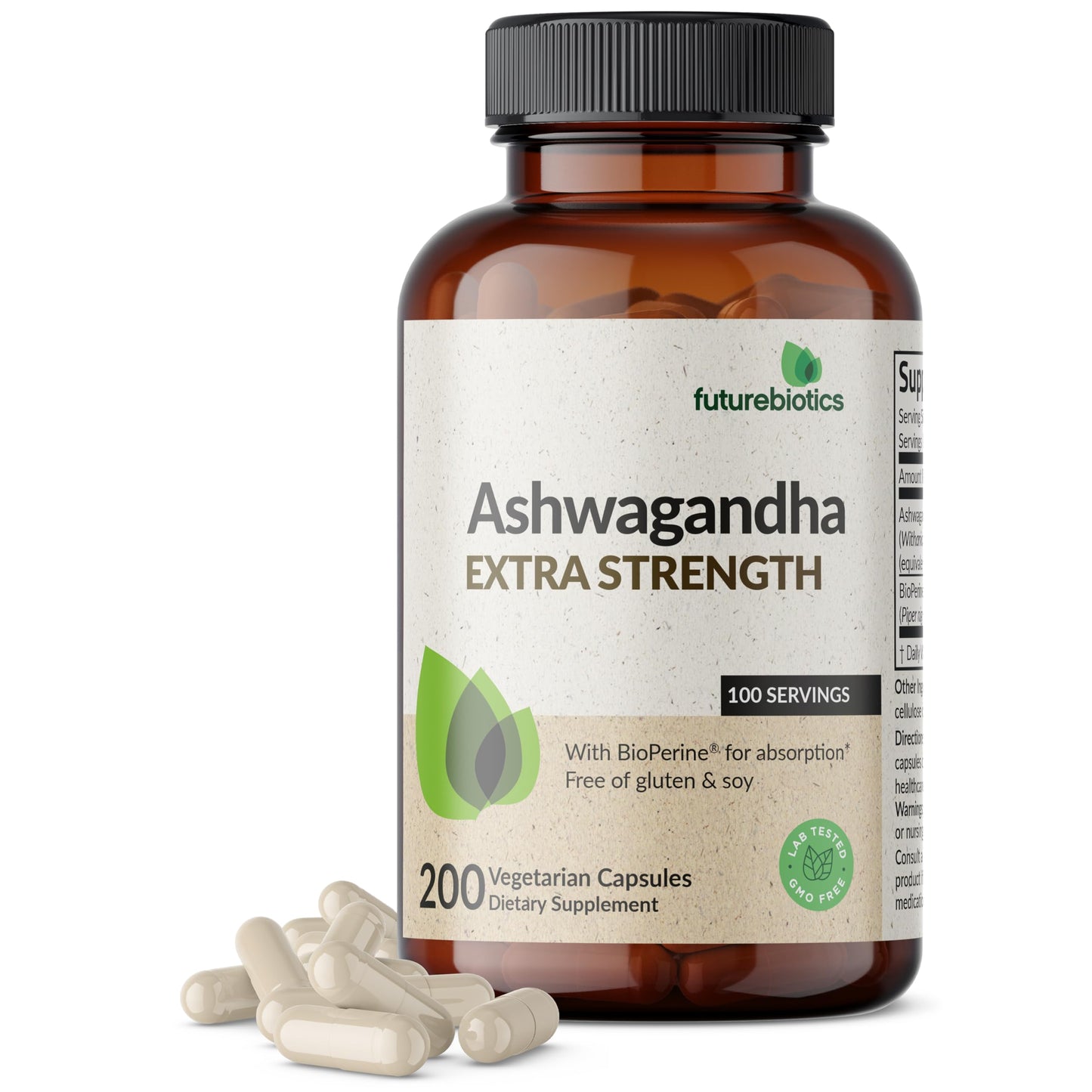 Futurebiotics Ashwagandha Extra Strength Stress & Mood Support 100 Capsules | Vegetarian, Non-GMO, Gluten-FREE, Soy-FREE, BioPerine for High Absorption