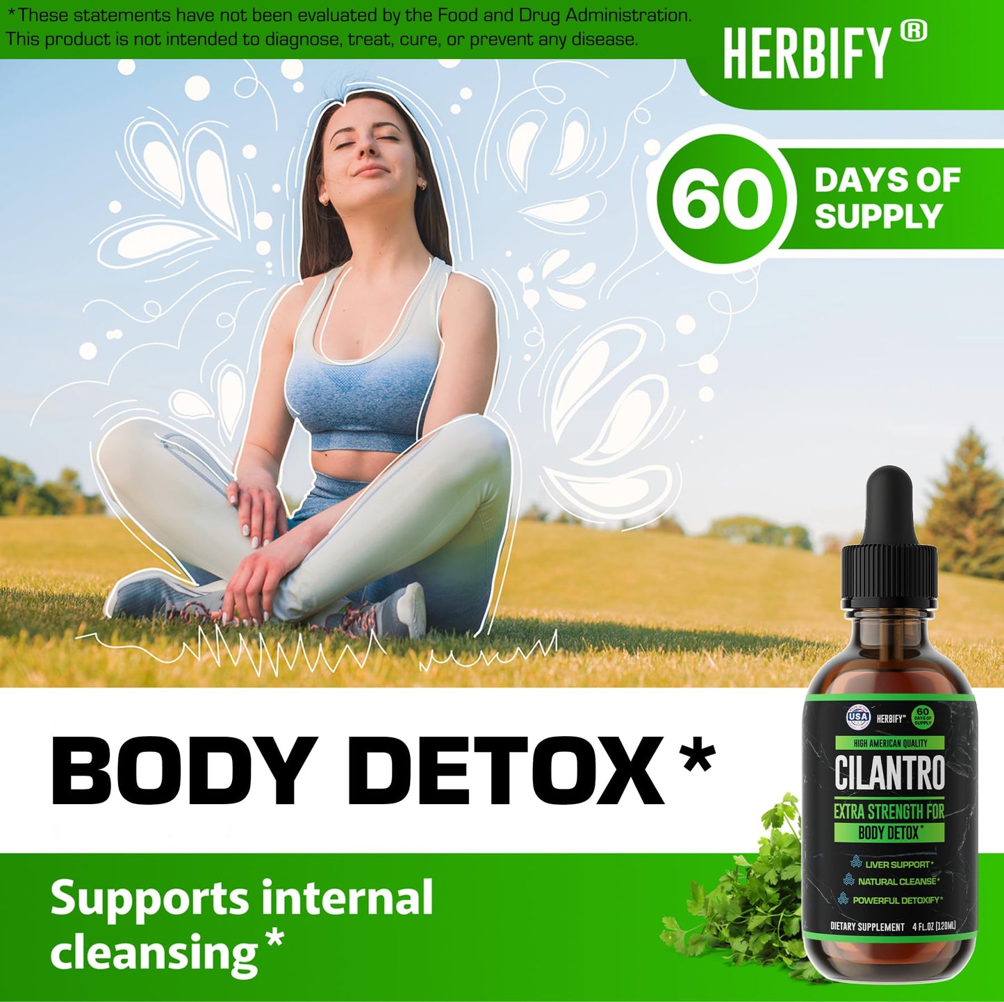 HERBIFY Cilantro Tincture - Herbal Cilantro Supplement for Detox - Rich Source of Antioxidants - Supports Heart and Body Cleanse - Made in USA - Cilantro Extract 4 Fl Oz