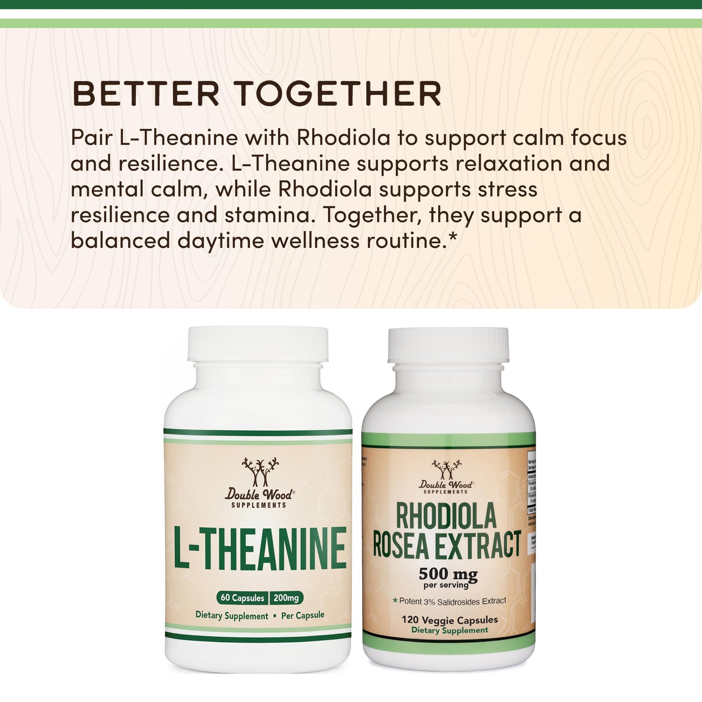 L-Theanine 200mg Double Strength - Supports Health Sleep Response and Relaxation - 120 Capsules (Third Party Tested, Gluten Free) by Double Wood