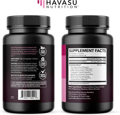 Night Time Fat Burner for Women, Belly Fat & Weight Loss Support, 60 Count | Appetite Suppressant and Overnight Metabolism Booster with Melatonin for Women, Vegan, Gluten Free, 60 Servings