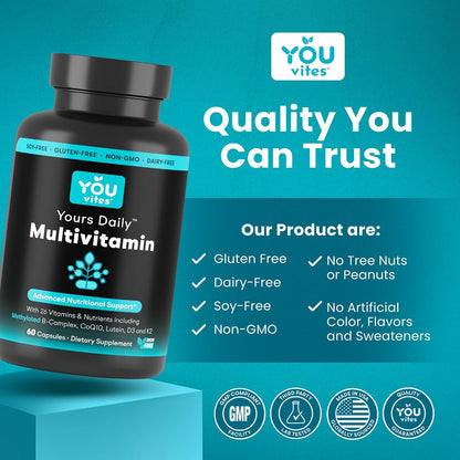 Methylated Multivitamin for Men and Women, Methyl Multi Without Iron - 60 Capsules, MTHFR Supplement with Methyl B12, Methylfolate (5-MTHF), CoQ10 for Energy, Heart and Mood Support