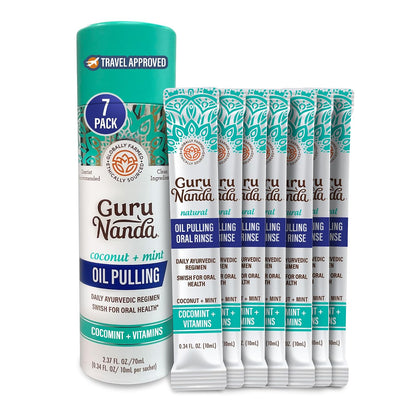 GuruNanda Coconut Oil Pulling Travel Mouthwash-7 Sachets, Travel Essentials