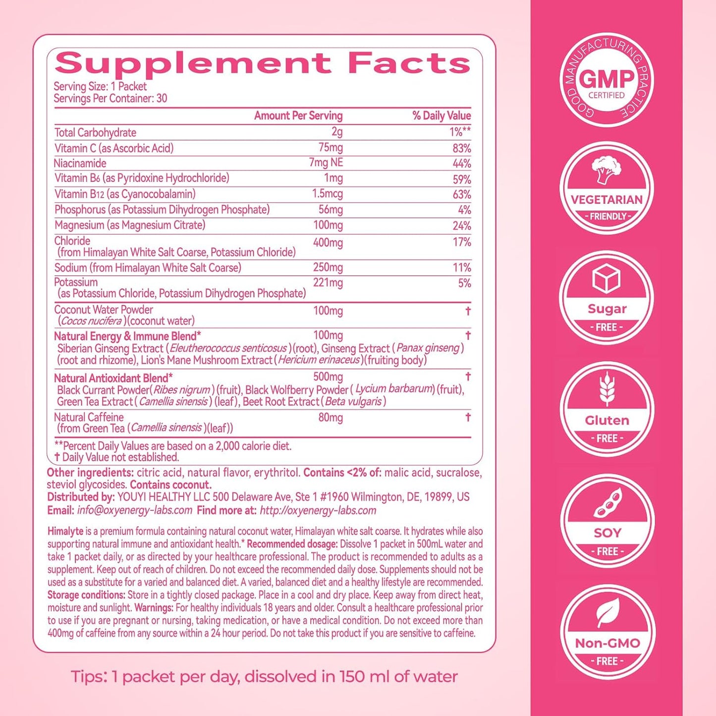 OxyEnergy Electrolytes Packets Powder, Daily Hydration Packets, Sugar Free | Instantly Hydrating & Party Recovery | Plant Based | Keto Friendly | Vegan, Lemon Drink Mix (30 Servings)