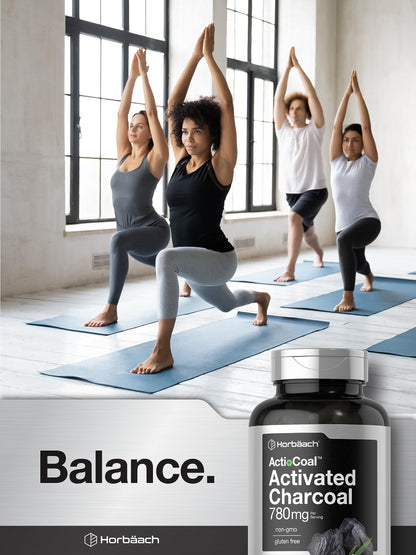 Horbaach Charcoal Pills 780mg | 180 Capsules | Activated Charcoal from Coconut Shells