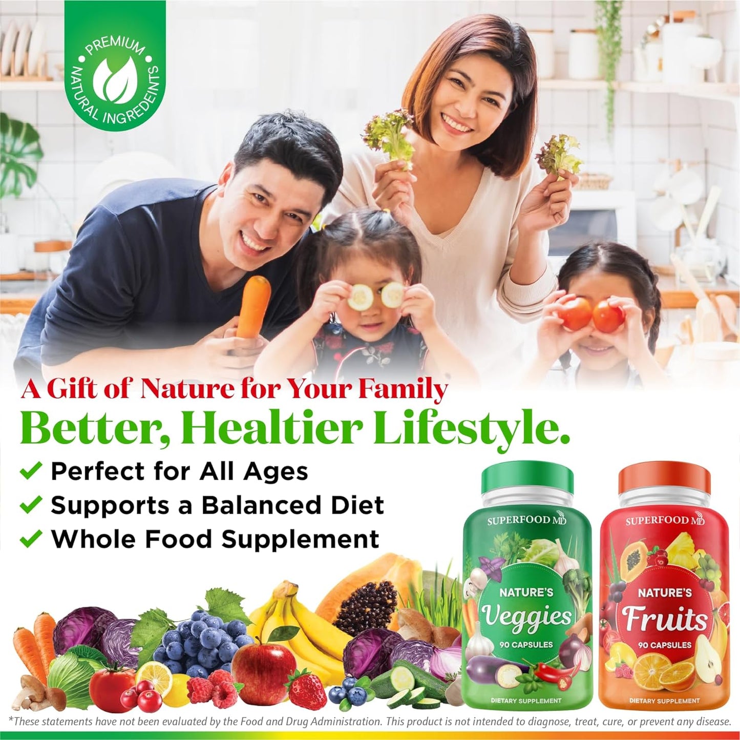 Superfood MD Fruits & Veggies Supplement - Whole Food Natural Superfoods - with Beta Carotene - Soy Free- 90 Count (Pack of 2)