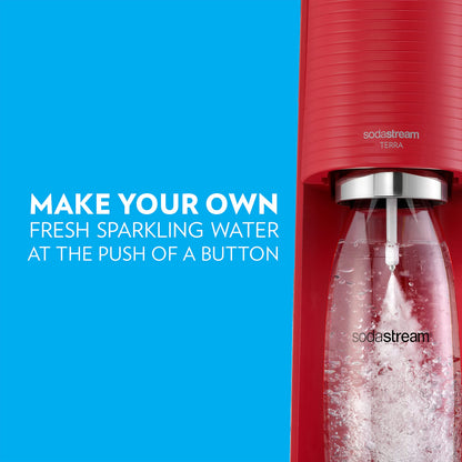 SodaStream Terra Sparkling Water Maker Bundle (Red), with CO2, DWS Bottles, and Bubly