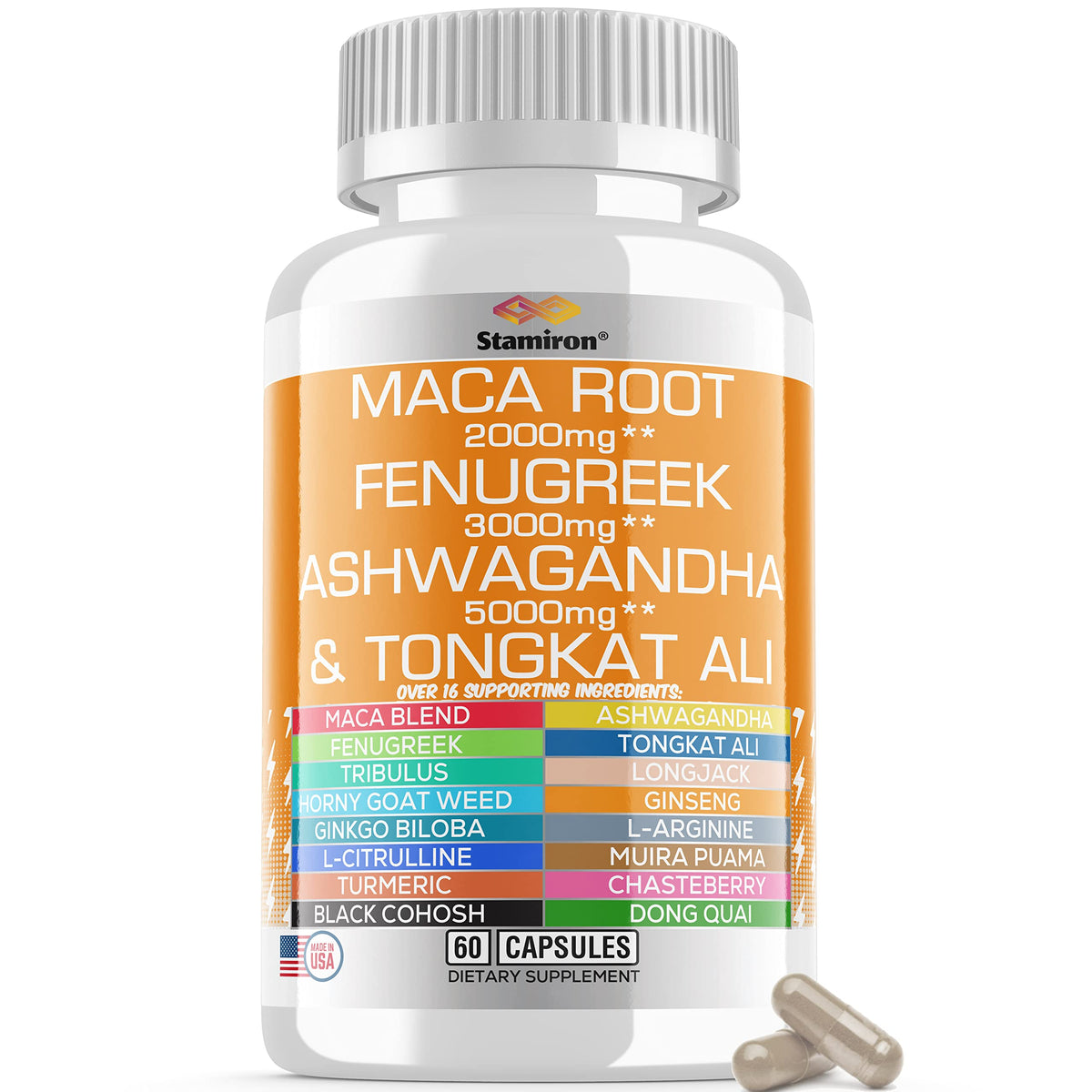 Stamiron Maca Root 2000mg Fenugreek 3000mg Ashwagandha 5000mg Supplement
