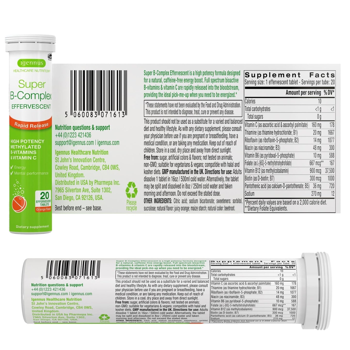 Igennus High Absorption Super B-Complex Methylated & Active B Vitamins | Sustained Release, Clean Label, Energy, Mood & Cognitive Performance, Methylfolate & Methyl B12, Lab Verified, 60 Tablets