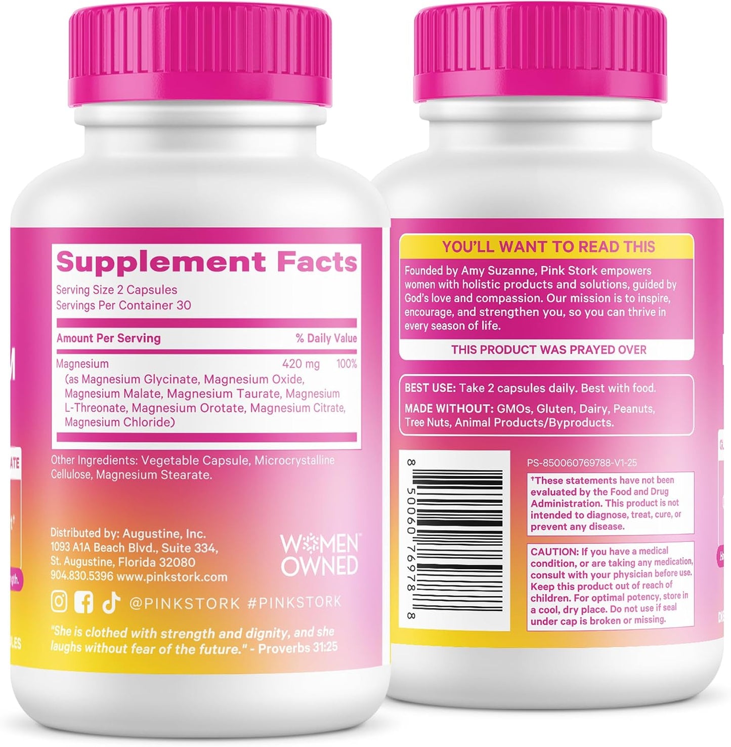 Pink Stork Magnesium Complex for Women, 8 Forms, 60 Capsules | 8 Forms - Glycinate, Malate, Citrate & L-Threonate - Stress, Sleep, Muscle & Hormone Support - 400 mg Elemental Magnesium