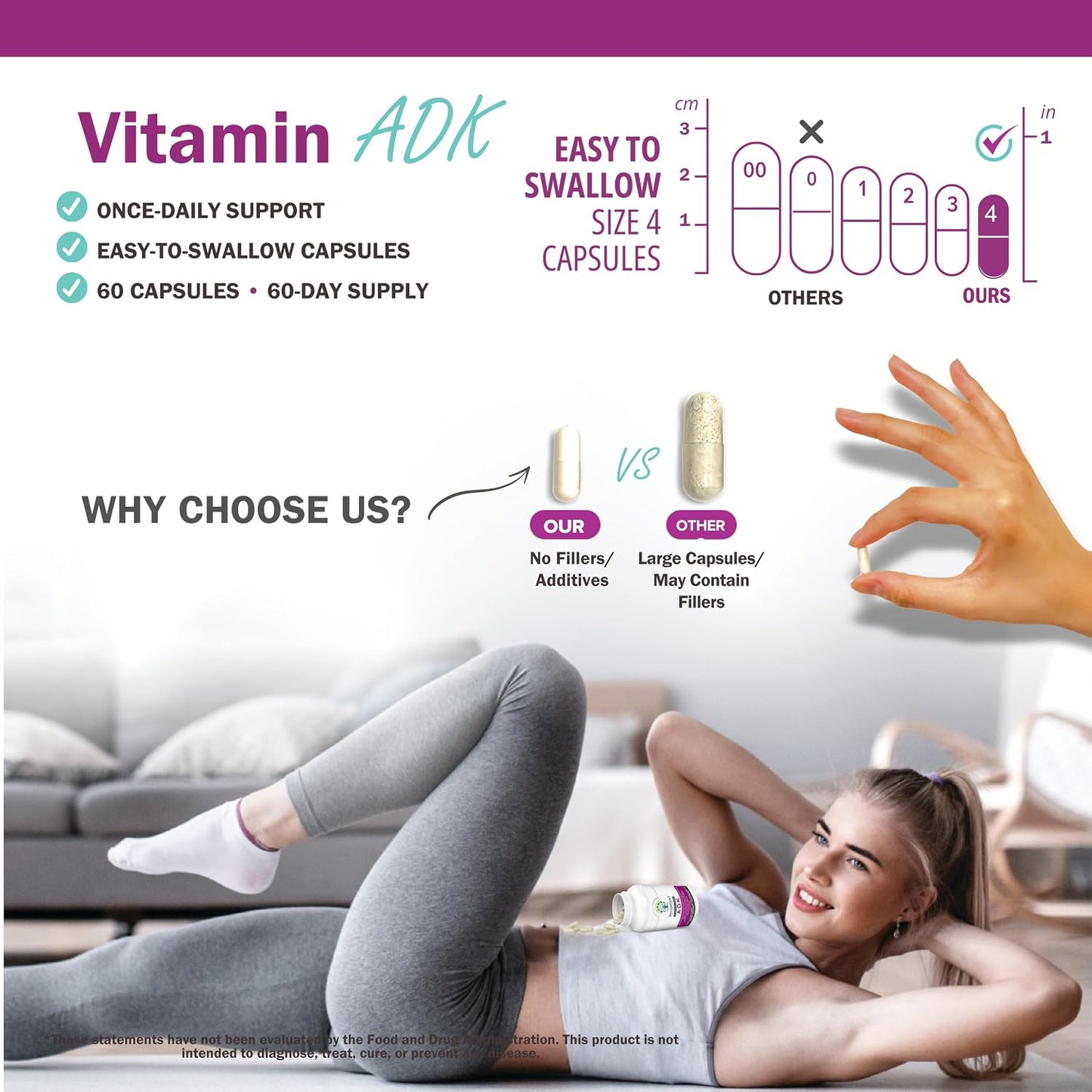 NatureGenX ADK Vitamin Supplement – Vitamins A, D3 & K2 MK-7 for Bone Health & Calcium Absorption – Gluten-Free, Non-GMO, Soy-Free – 60 Capsules (2-Month Supply) | For Bone Health & Calcium Absorption - Immune Support, Gluten-Free, Non-GMO, Soy-Free - 60
