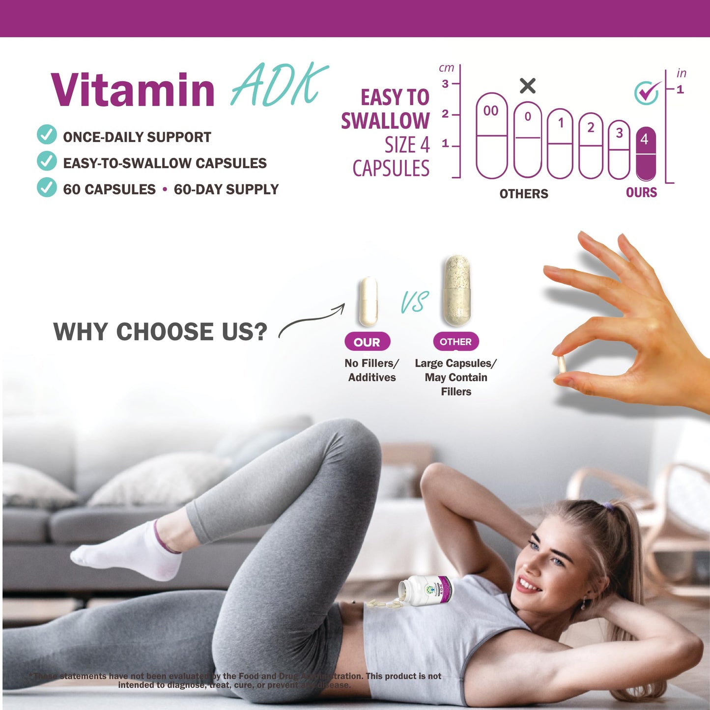NatureGenX ADK Vitamin Supplement – Vitamins A, D3 & K2 MK-7 for Bone Health & Calcium Absorption – Gluten-Free, Non-GMO, Soy-Free – 60 Capsules (2-Month Supply) | For Bone Health & Calcium Absorption - Immune Support, Gluten-Free, Non-GMO, Soy-Free - 60
