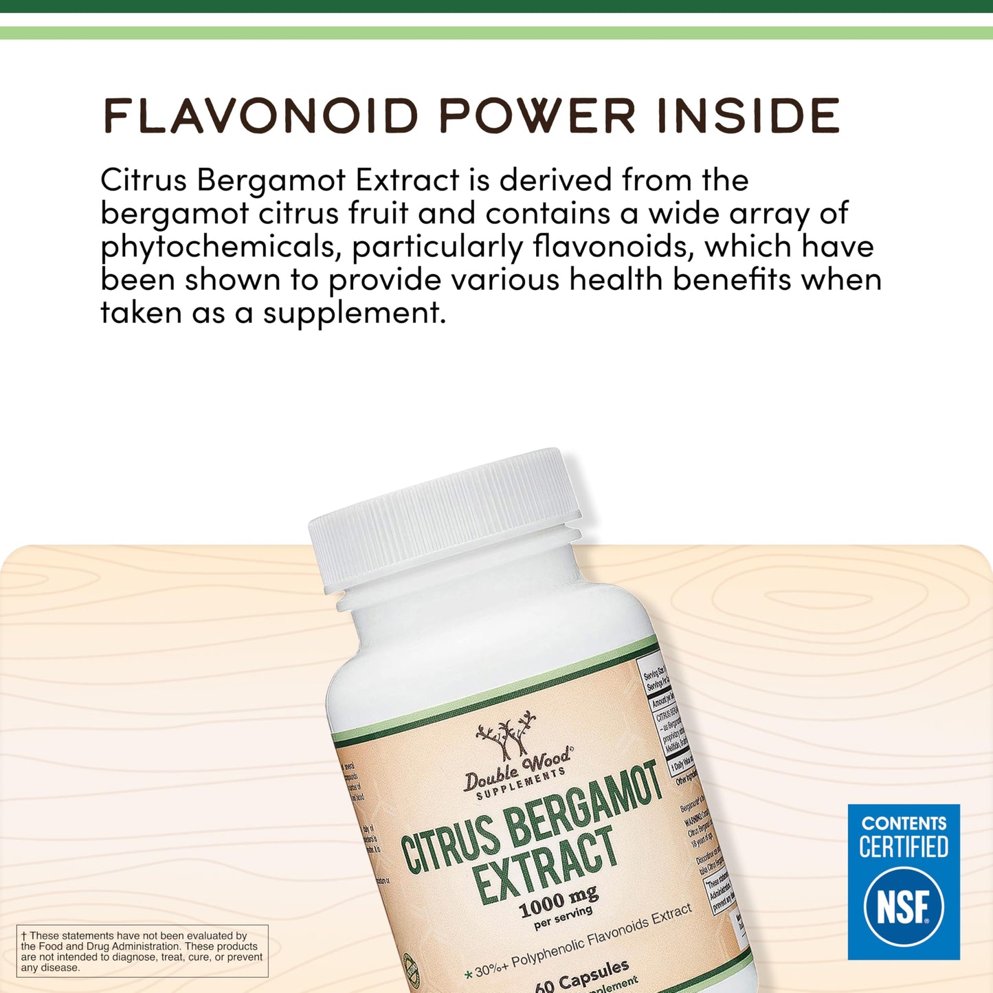 Citrus Bergamot Supplement - NSF Certified - Supports Healthy Cholesterol & Triglyceride Levels - 1000mg, 60 Capsules (Bergamonte Standardization) by Double Wood