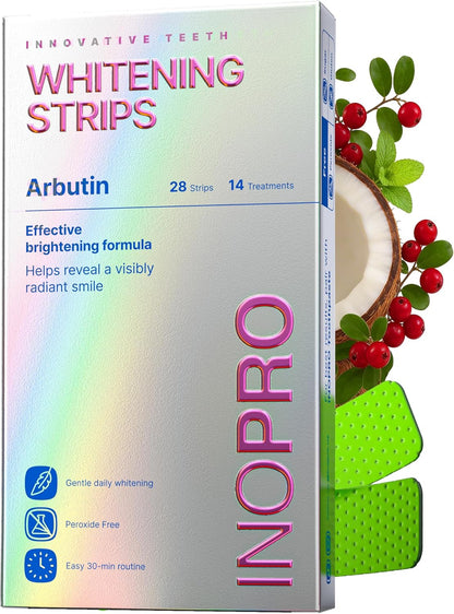 InoPro Green Teeth Whitening Strips - Peroxide Free Whitening Strips - Whitening Without The Harm - Deep Stains Removal - Sensitivity Free - 14 Treatments, 28 Strips, 28 Count (Pack of 1)