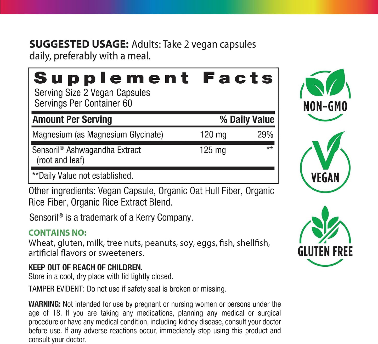 Rainbow Light Magnesium Glycinate + | 120 Capsules | Complex with Ashwagandha | Vegan, Non-GMO and Gluten Free Supplement