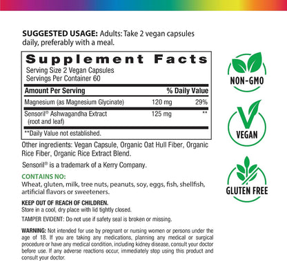 Rainbow Light Magnesium Glycinate + | 120 Capsules | Complex with Ashwagandha | Vegan, Non-GMO and Gluten Free Supplement