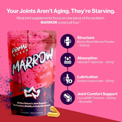 Primal Queen Bone Marrow, Joint Support for Women, Curcuwin Turmeric | Adds Hyaluronic Acid and Boswellia for Flexible, Comfortable Mobility; Bioavailable Formula for an Active Female Lifestyle