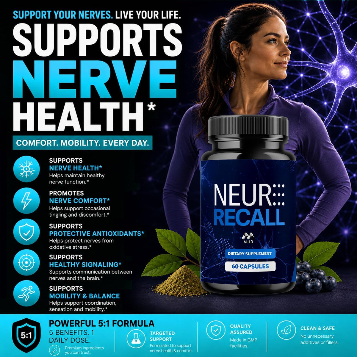 Neuro Recall Capsules, Official NeuroRecall Supplement 5-Pack, 300 Capsules