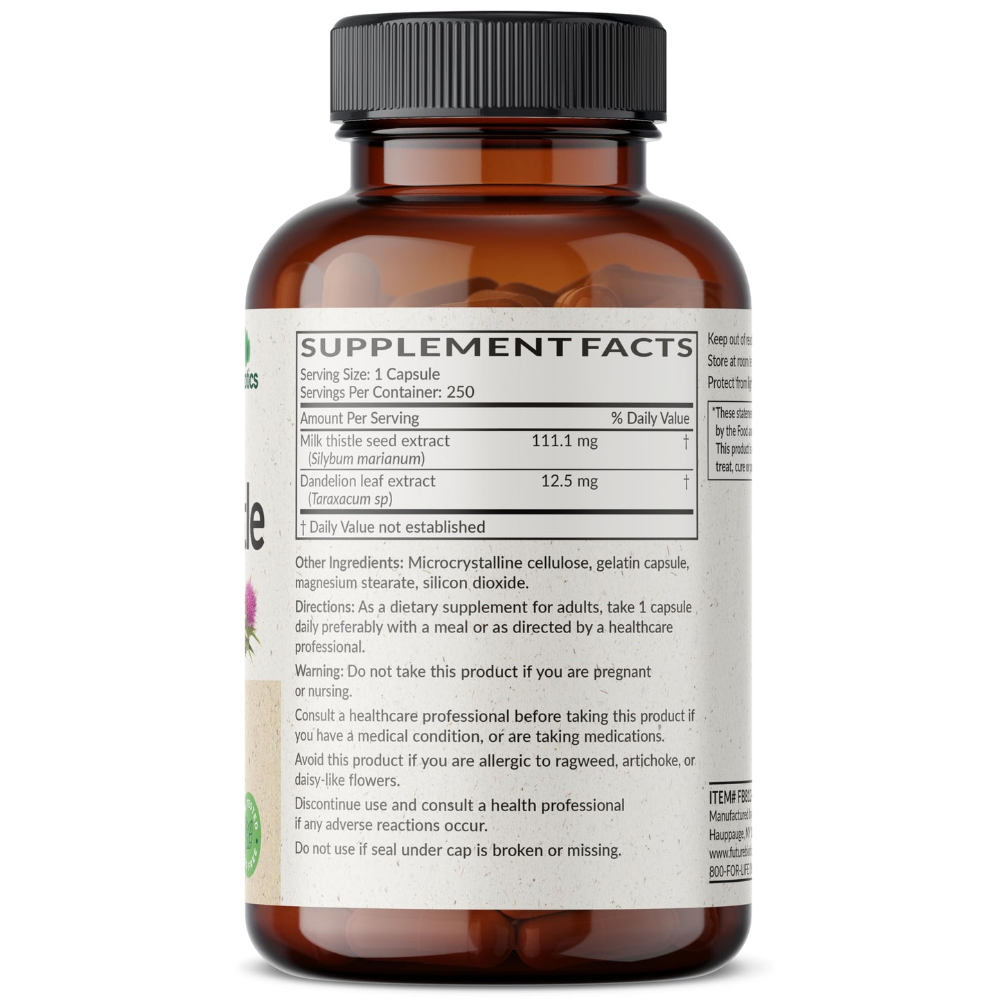 Futurebiotics Milk Thistle Silymarin Marianum & Dandelion Extract Liver Health Support, Antioxidant Support, Detox, 300 Capsules