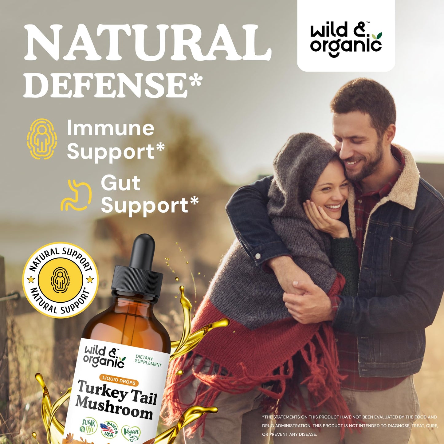 Wild & Organic Turkey Tail Mushroom Tincture - Immune Support Drops with Turkey Tail Extract - Liquid Mushroom Supplement for Gut Support - Vegan, Sugar & Alcohol-Free - 4 fl oz