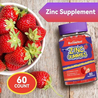 Zinc Gummies, Zinc 50mg, Zinc Citrate, with Vitamin C, Vitamin D3, 60 Count | Zinc Gummies, Zinc 50mg, Zinc Citrate, with Vitamin C, Vitamin D3, Strawberry Flavor Gummies, 60 Count
