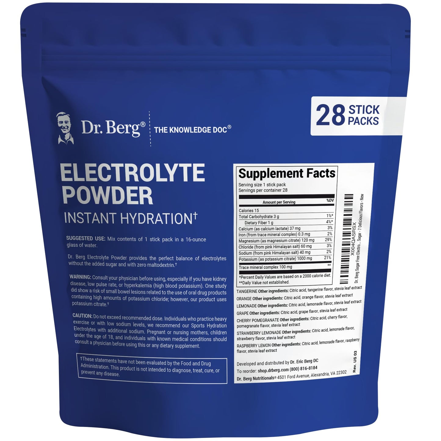 Dr. Berg Sugar Free Electrolyte Powder Packets (Variety Pack) - Daily Electrolyte Drink Mix - 28 Total Hydration Pouches Sugar Free - Keto Electrolytes Powder Packets No Sugar - 7 Delicious Flavors
